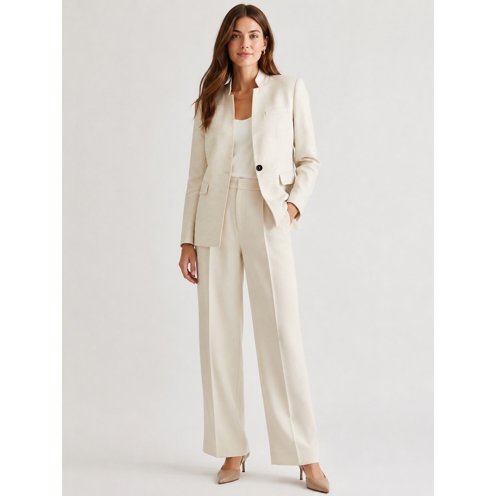 L.K.Bennett London Mumford Blazer Cream Ivory Linen Blend Stand Collar Jacket- 8